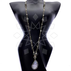 925 Sterling Silver Gem and Crystals Pendant Necklace