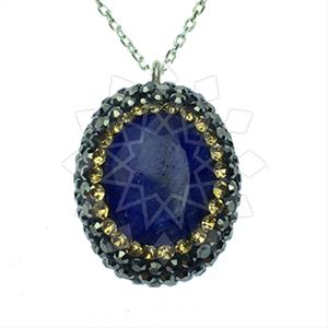 925 Sterling Silver Gem and Crystals Pendant Necklace