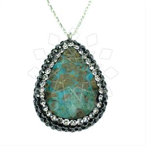 925 Sterling Silver Gem and Crystals Single Drop Gem Pendant