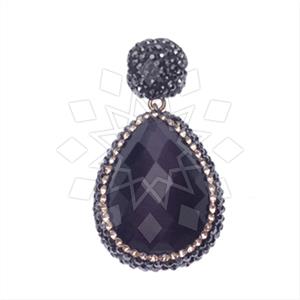 925 Sterling Silver Gem and Crystals Single Drop Gem Pendant