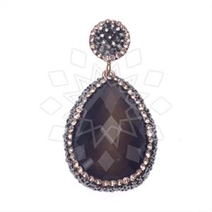 925 Sterling Silver Gem and Crystals Single Drop Gem Pendant