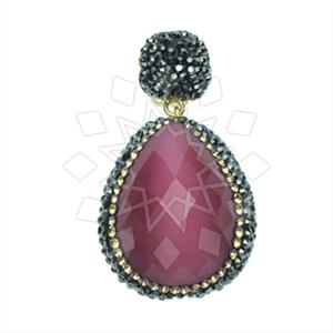 925 Sterling Silver Gem and Crystals Single Drop Gem Pendant