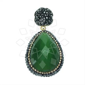 925 Sterling Silver Gem and Crystals Single Drop Gem Pendant
