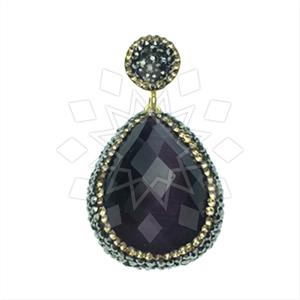 925 Sterling Silver Gem and Crystals Single Drop Gem Pendant