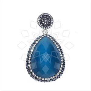 925 Sterling Silver Gem and Crystals Single Drop Gem Pendant