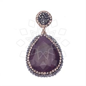 925 Sterling Silver Gem and Crystals Single Drop Gem Pendant