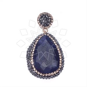 925 Sterling Silver Gem and Crystals Single Drop Gem Pendant