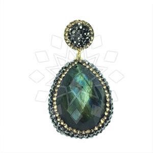 925 Sterling Silver Gem and Crystals Single Drop Gem Pendant