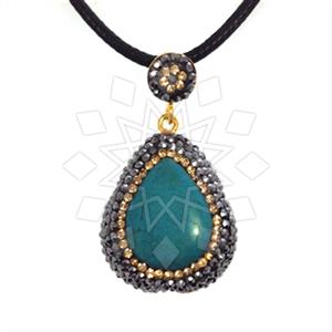 925 Sterling Silver Gem and Crystals Single Drop Gem Pendant