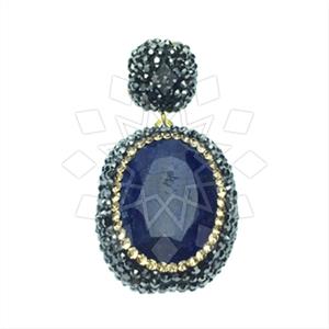 925 Sterling Silver Gem and Crystals Single Drop Gem Pendant