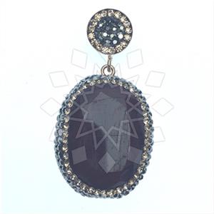 925 Sterling Silver Gem and Crystals Single Drop Gem Pendant