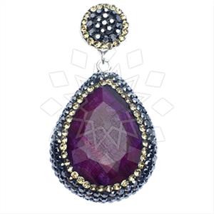 925 Sterling Silver Gem and Crystals Single Drop Gem Pendant