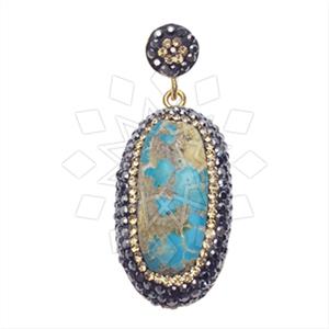 925 Sterling Silver Gem and Crystals Single Drop Gem Pendant