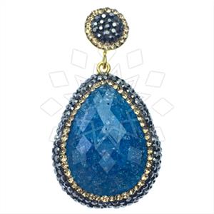 925 Sterling Silver Gem and Crystals Single Drop Gem Pendant