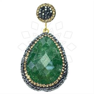 925 Sterling Silver Gem and Crystals Single Drop Gem Pendant