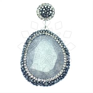925 Sterling Silver Gem and Crystals Single Drop Gem Pendant