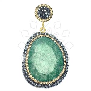 925 Sterling Silver Gem and Crystals Single Drop Gem Pendant