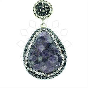 925 Sterling Silver Gem and Crystals Single Drop Gem Pendant
