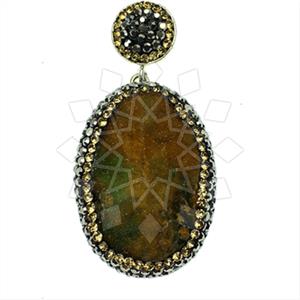 925 Sterling Silver Gem and Crystals Single Drop Gem Pendant