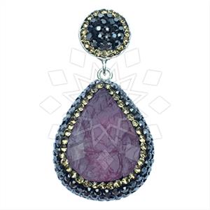 925 Sterling Silver Gem and Crystals Single Drop Gem Pendant