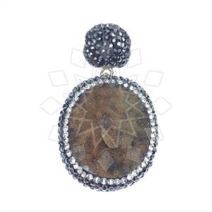 925 Sterling Silver Gem and Crystals Single Drop Gem Pendant