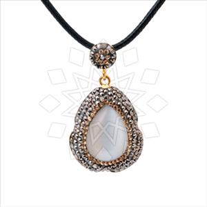 925 Sterling Silver Gem and Crystals Single Drop Gem Pendant