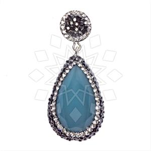 925 Sterling Silver Gem and Crystals Single Drop Gem Pendant