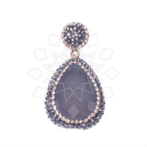 925 Sterling Silver Gem and Crystals Single Drop Gem Pendant