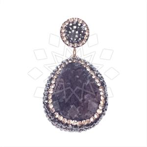 925 Sterling Silver Gem and Crystals Single Drop Gem Pendant