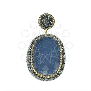 925 Sterling Silver Gem and Crystals Single Drop Gem Pendant
