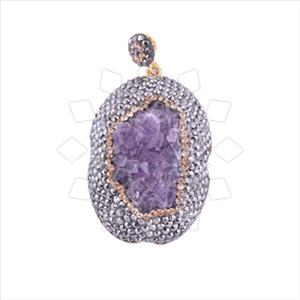 925 Sterling Silver Gem and Crystals Single Drop Gem Pendant