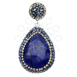 925 Sterling Silver Gem and Crystals Single Drop Gem Pendant