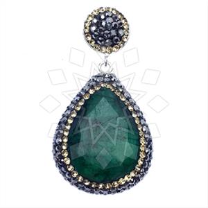 925 Sterling Silver Gem and Crystals Single Drop Gem Pendant
