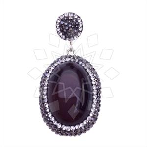 925 Sterling Silver Gem and Crystals Single Drop Gem Pendant