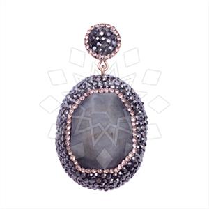 925 Sterling Silver Gem and Crystals Single Drop Gem Pendant