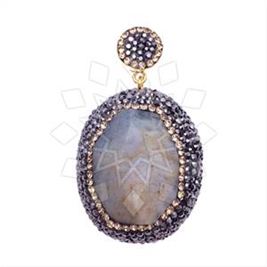 925 Sterling Silver Gem and Crystals Single Drop Gem Pendant