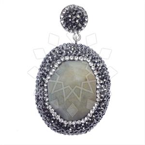 925 Sterling Silver Gem and Crystals Single Drop Gem Pendant