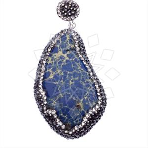 925 Sterling Silver Gem and Crystals Single Drop Gem Pendant