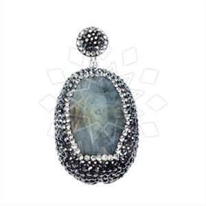 925 Sterling Silver Gem and Crystals Single Drop Gem Pendant