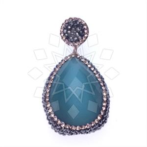 925 Sterling Silver Gem and Crystals Single Drop Gem Pendant