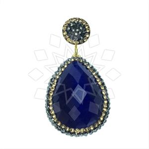 925 Sterling Silver Gem and Crystals Single Drop Gem Pendant