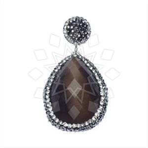 925 Sterling Silver Gem and Crystals Single Drop Gem Pendant
