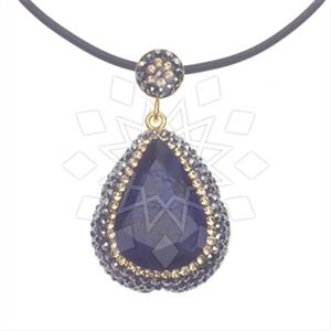 925 Sterling Silver Gem and Crystals Single Drop Gem Pendant