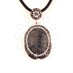 925 Sterling Silver Gem and Crystals Single Drop Gem Pendant