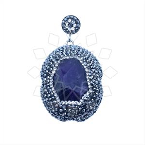925 Sterling Silver Gem and Crystals Single Drop Gem Pendant