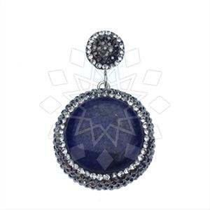 925 Sterling Silver Gem and Crystals Single Drop Gem Pendant