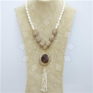 Fashion Gem and Crystals Tassel Necklace