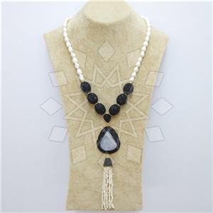 Fashion Gem and Crystals Tassel Necklace