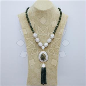 Fashion Gem and Crystals Tassel Necklace