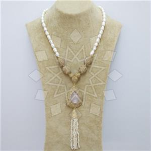 Fashion Gem and Crystals Tassel Necklace